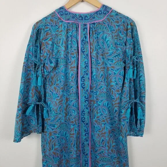 Cleobella Blue Bria Zuri Block Print Kaftan Midi Dress No Belt Size XS *Damaged - Picture 13 of 16